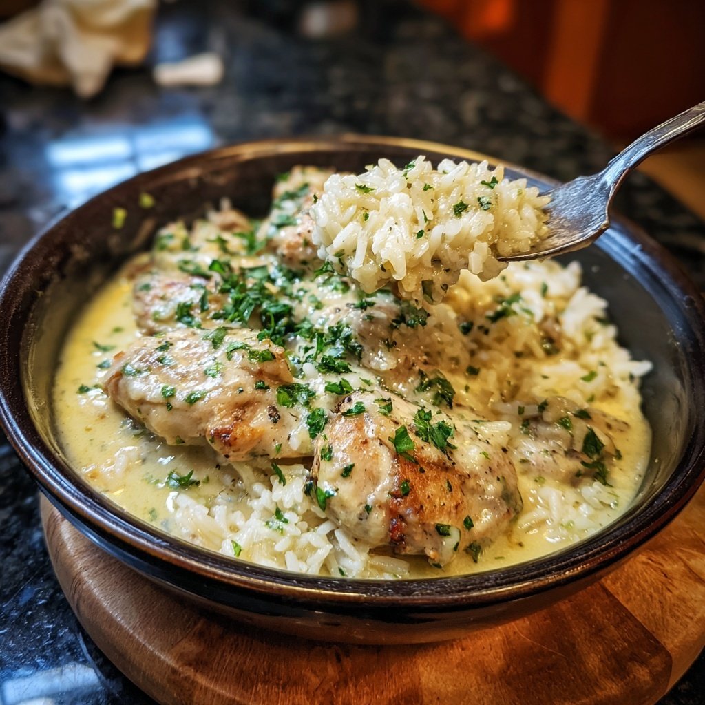 Creamy Garlic Chicken With Rice